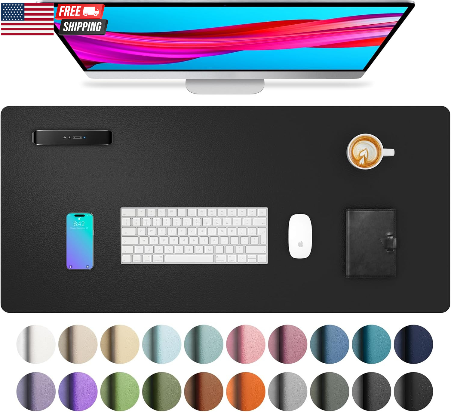 Non-Slip Waterproof PU Leather Desk Pad Protector for Mouse, Writing Desk, Offic