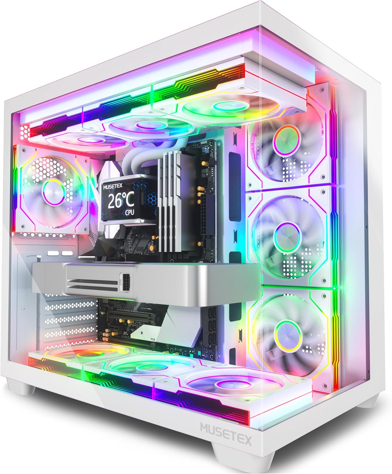 Y6 PC Case, Pre-Installed 7 Infinity Mirror PWM ARGB Fans, ATX Mid Tower