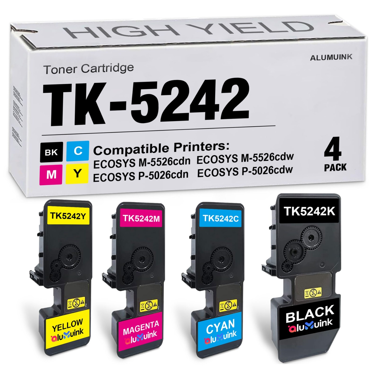 TK5242 Toner Cartridge 4-Pack Compatible for Kyocera M5526cdw M5526cdn 4pk