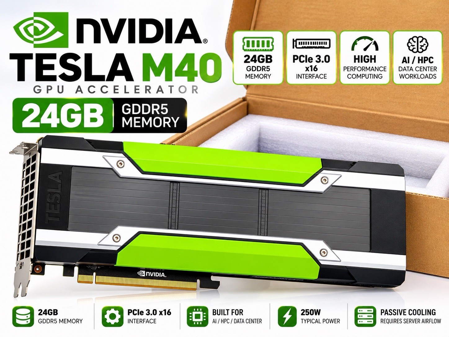 NVIDIA Tesla M40 24GB GDDR5 GPU Accelerator PCIe x16 AI Deep Learning Server