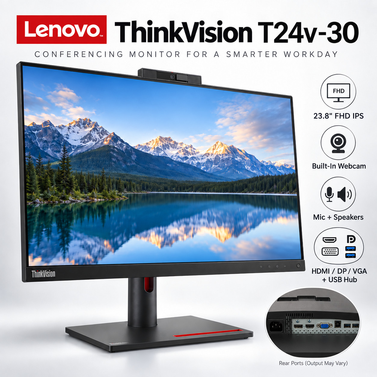 NEW Open Box - Lenovo ThinkVision T24v-30 23.8" LED LCD Monitor 1080p 63D8MAR3US