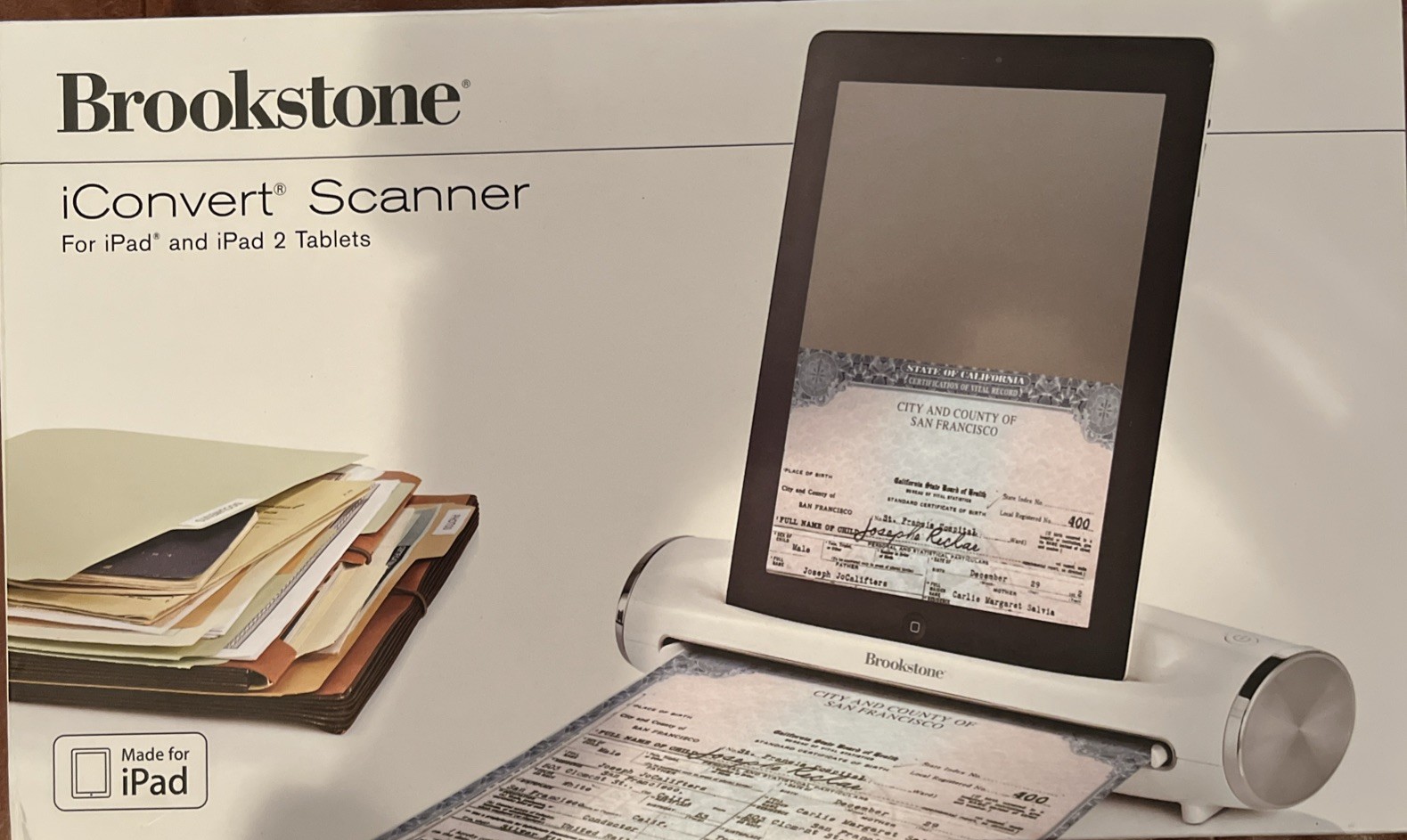 Brookstone iConvert Scanner for Apple iPad and IPad2 Tablets 771237 New