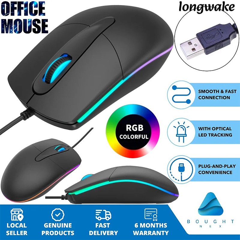 Longwake Optical Wired Scroll Wheel Mouse for PC Laptop Computer, Black Mice