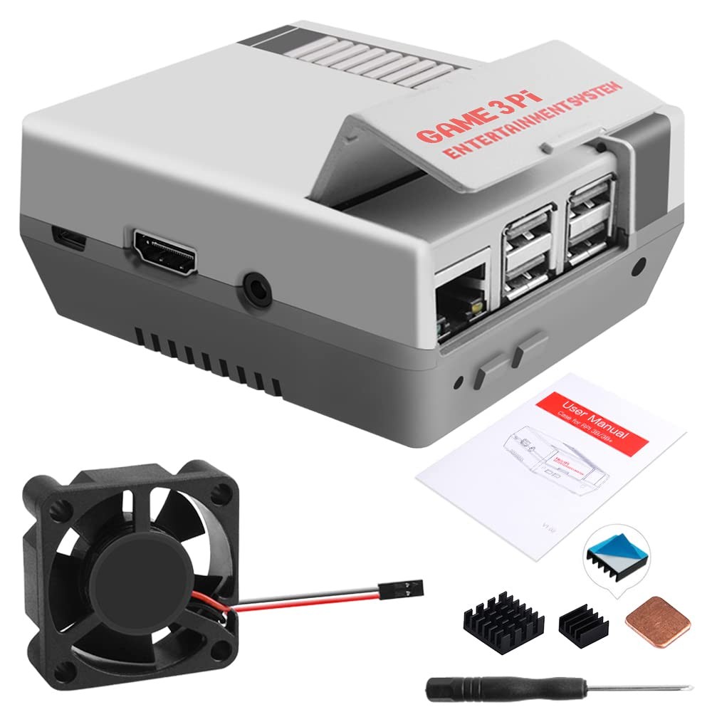 GeeekPi Case for Raspberry Pi 3B+ with Fan, Retro Gaming Nes3Pi Grey 
