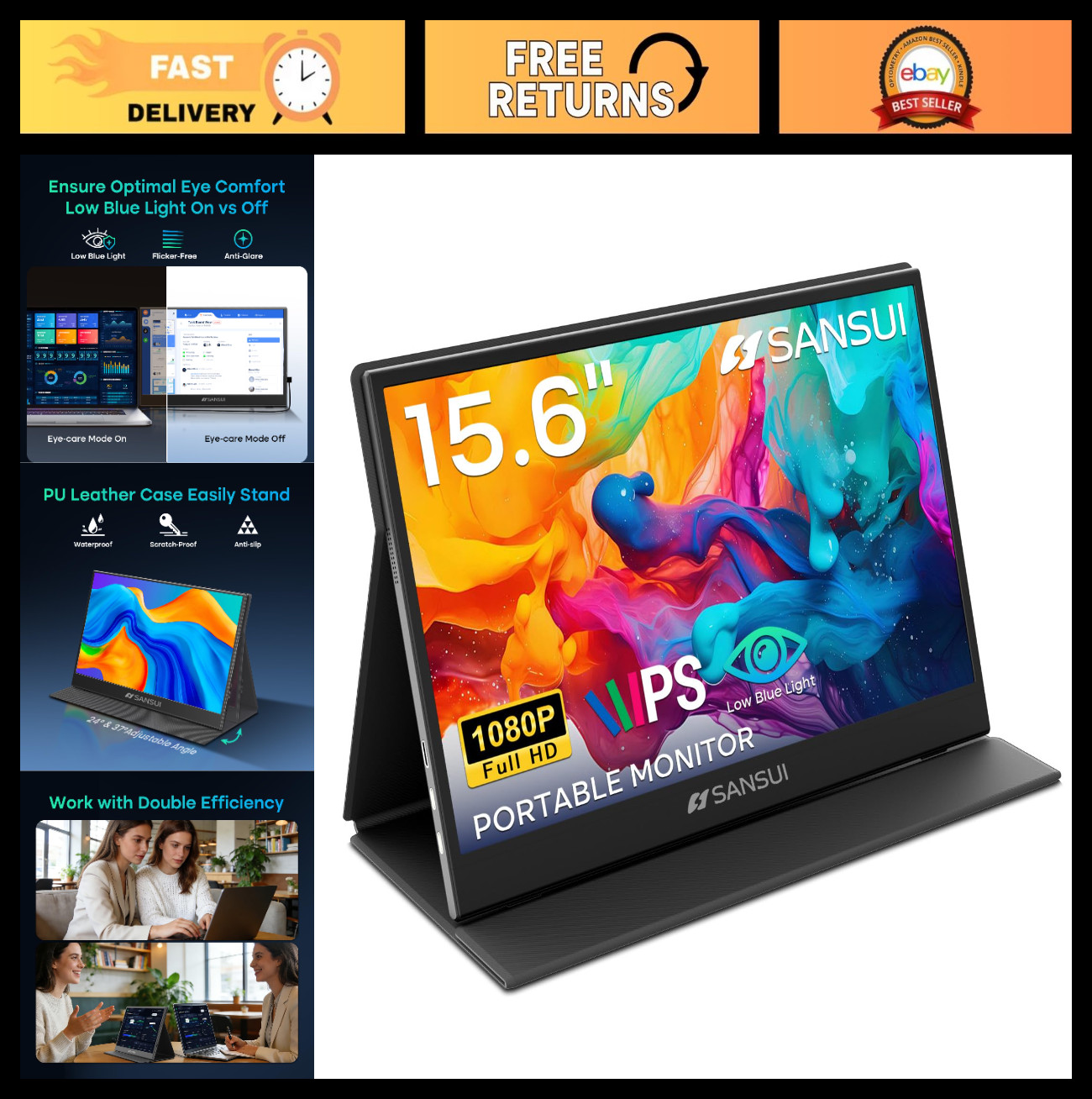 15.6 Inch Portable Monitor, 1080P Travel Monitor for Laptop, Switch