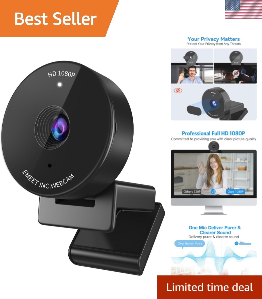 C950 1080P Webcam, USB Webcam with Microphone&Physical Privacy Cover