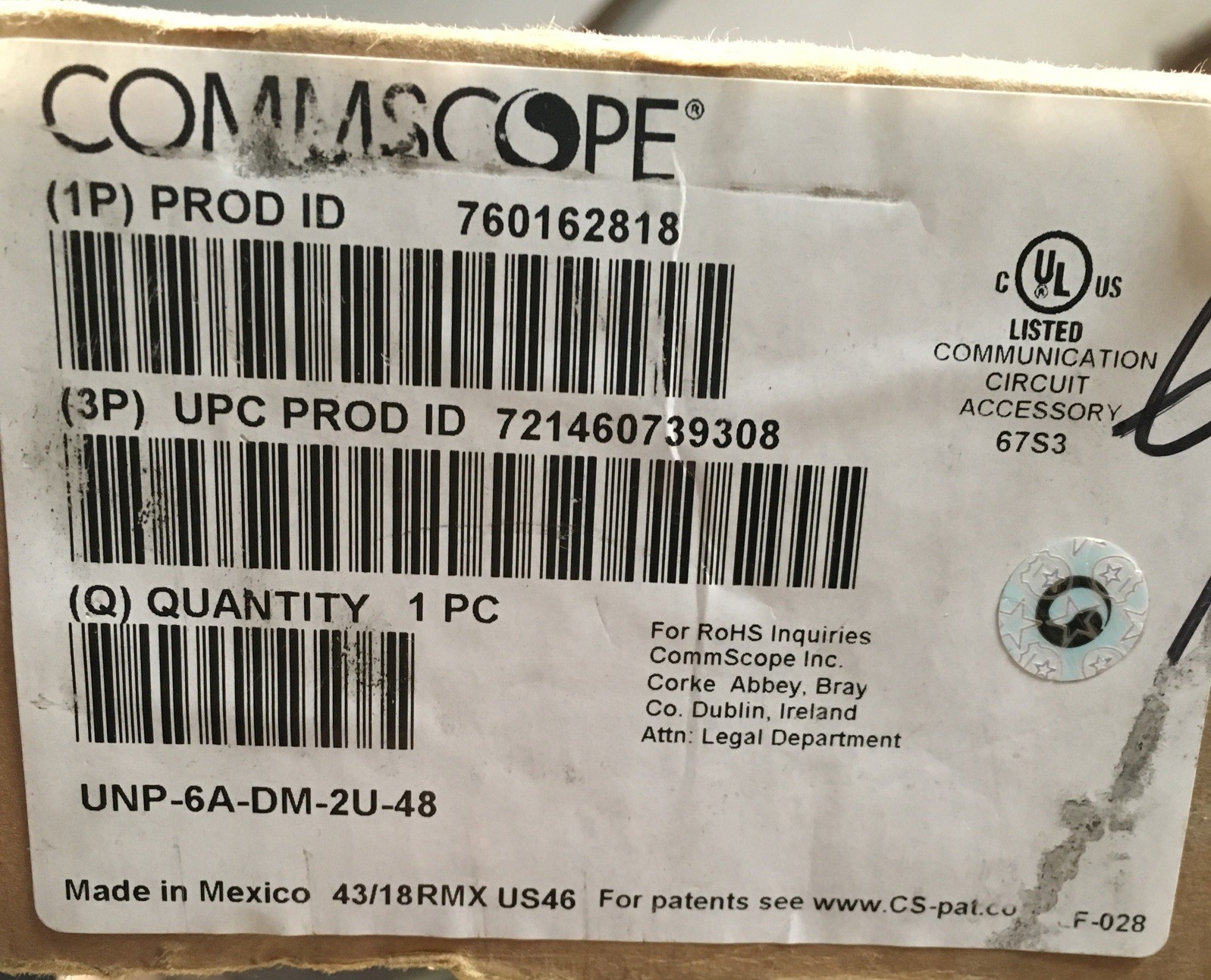 COMMSCOPE UNP-6A-DM-2U-48 48 Ports 2U CAT-6A 760162818 **NEW** 19” Patch Panel