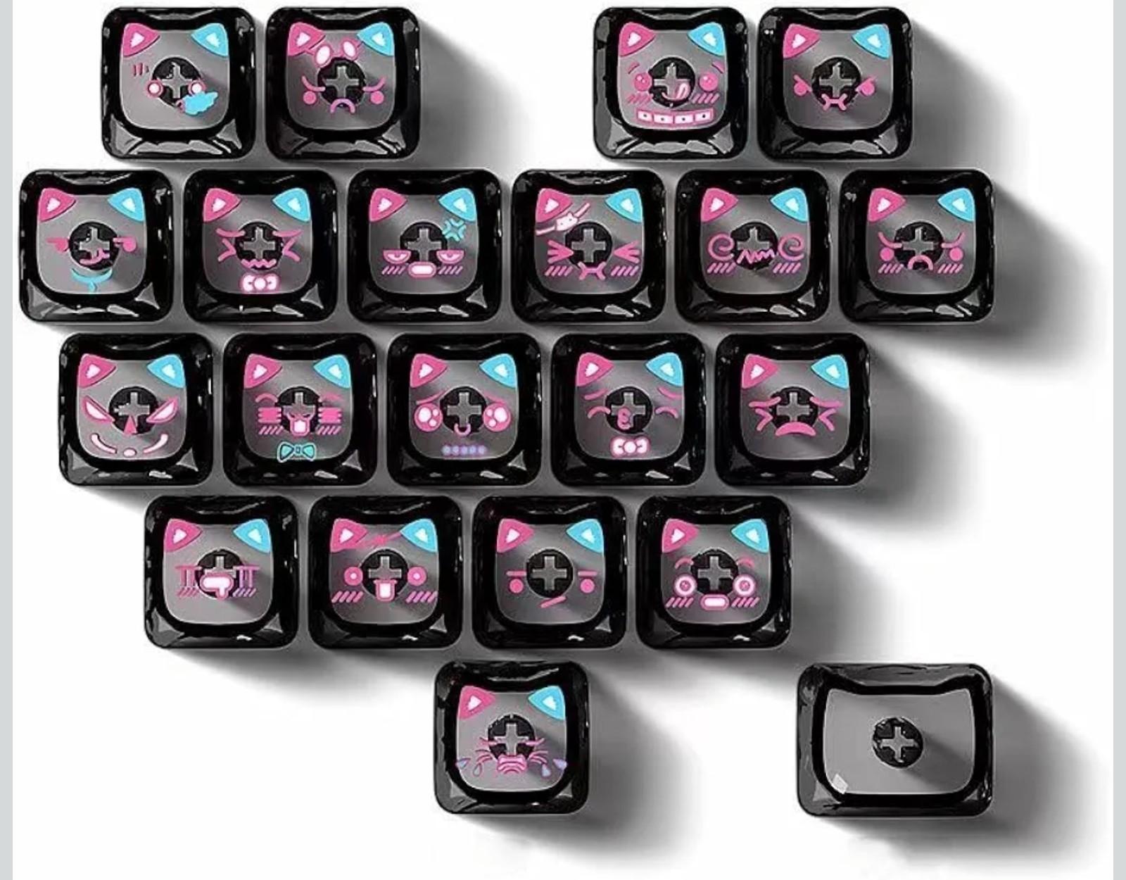 21 Keys Cute Cat Heart-Shaped Transparent Keycaps, PC Material Crystal Backlit P
