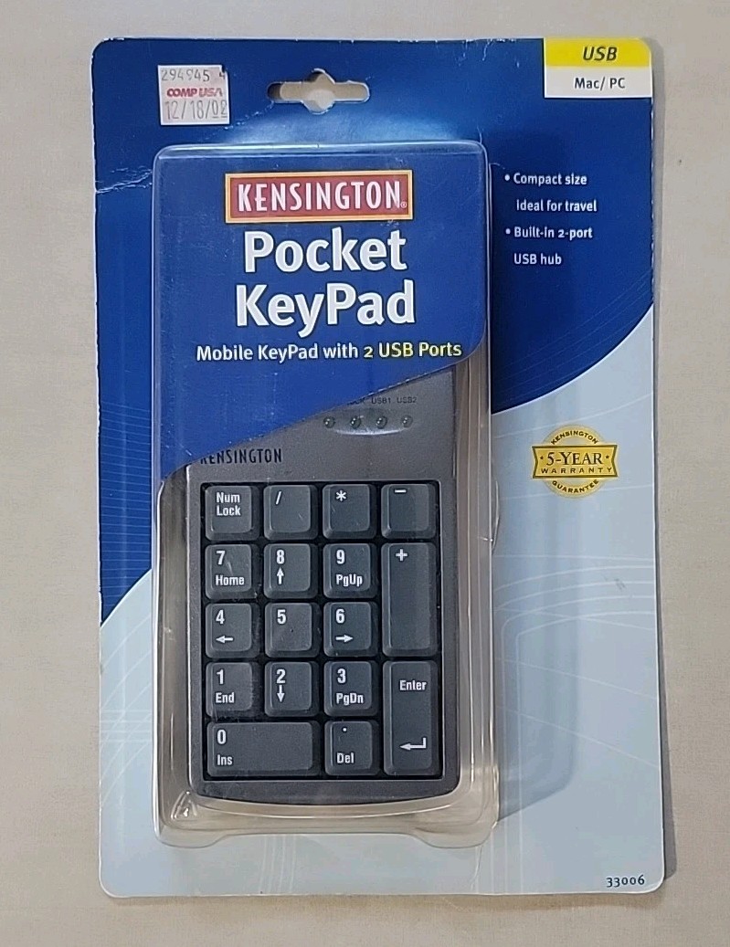 Vintage NOS Kensington Pocket Numeric Keypad Mobile Keypad USB Mac/PC 2 NEW