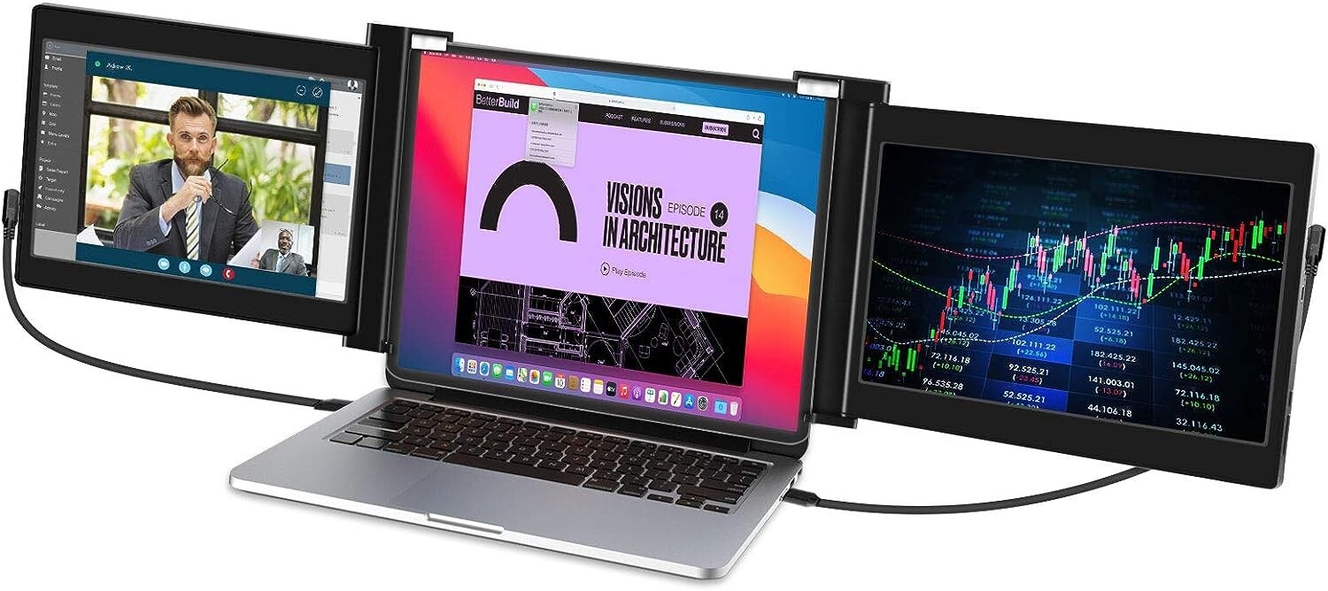 Vodzsla 11.6 Inch Portable Tri-Screen Laptop Dual Monitor PC MAC Chrome NEW