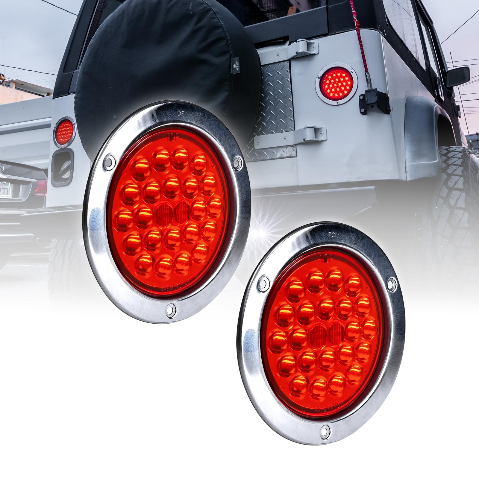 TRUE MODS 2pc 4" Inch Round 10 LED Trailer Tail Lights [DOT FMVSS 108] [SAE S...