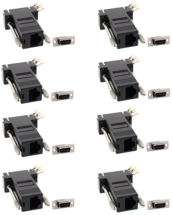 8x DB9 9-Pin RS232 Serial Port Female to RJ45 8P8C Network Modular Adapter Black
