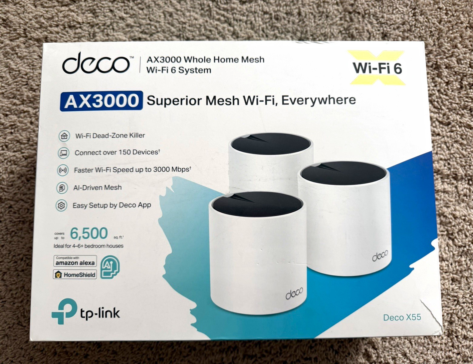 TP-LINK Deco X55 AX3000 Wi-Fi 6 Mesh Router System 3-Pack White 3000Mbps