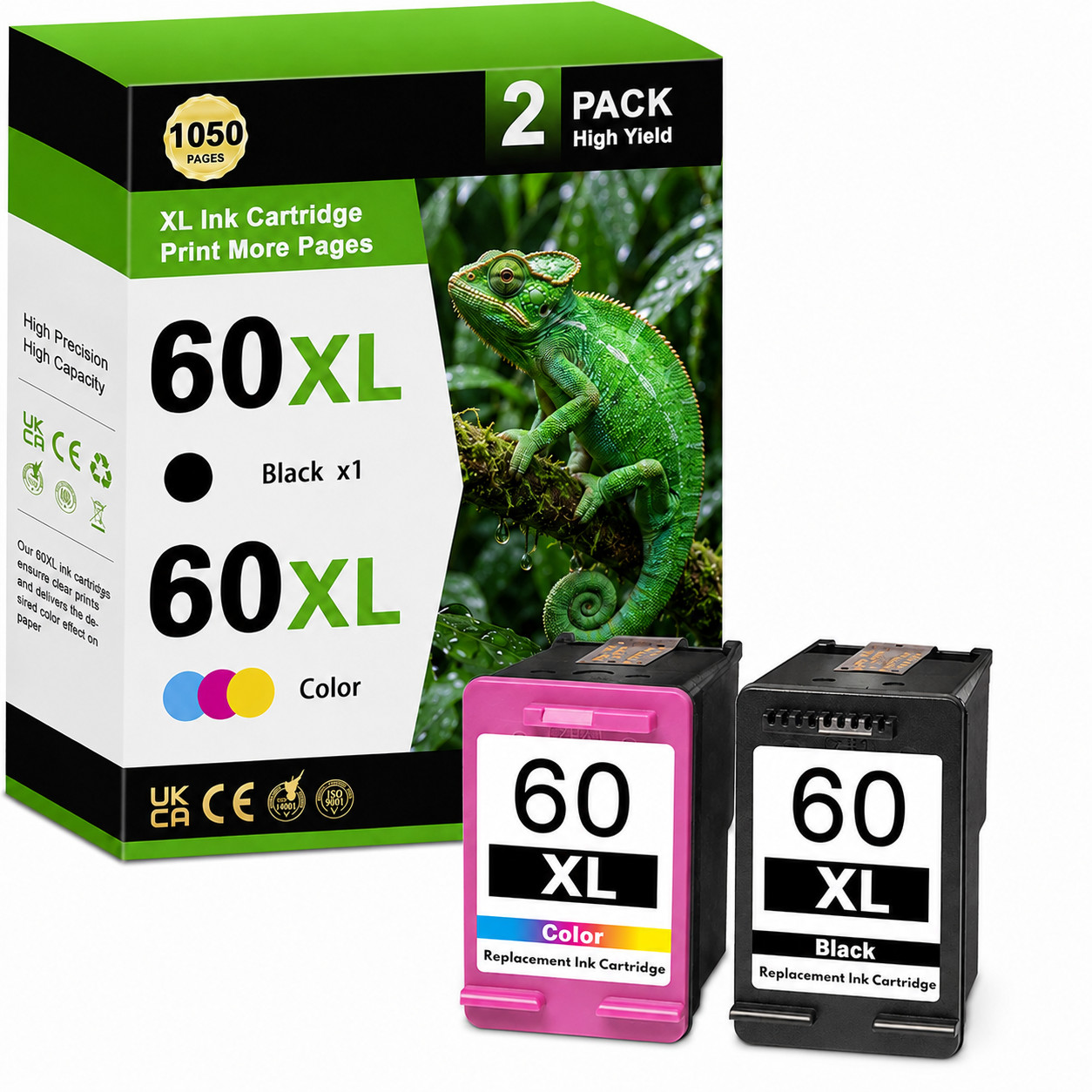 2PK 60XL High-Yield Ink Cartridge Compatible for OfficeJet 4500, J4680, 4500