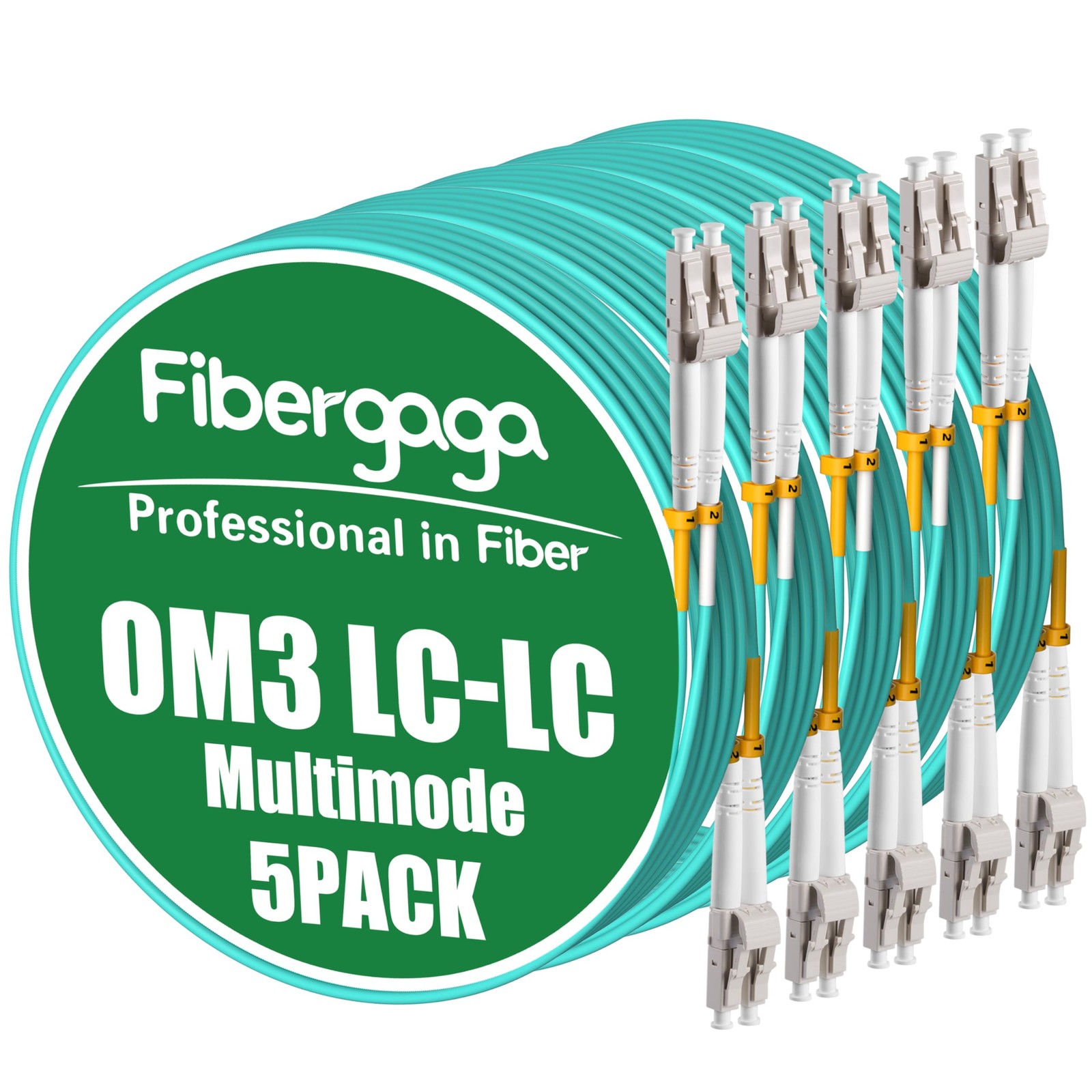 5 PCS 0.2M 7 Inch OM3 LC To LC Fiber Optic Patch Cable Multimode Duplex