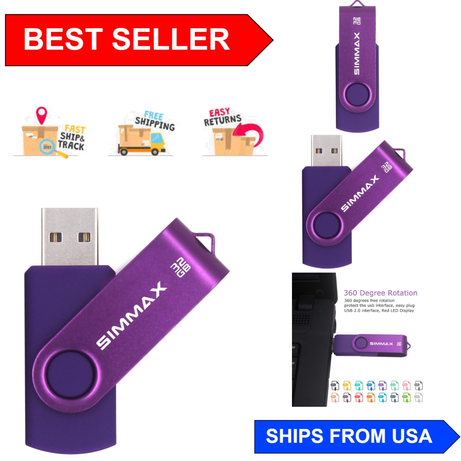 Compact 32GB USB Flash Drive - Versatile Swivel Design for Easy Data Storage