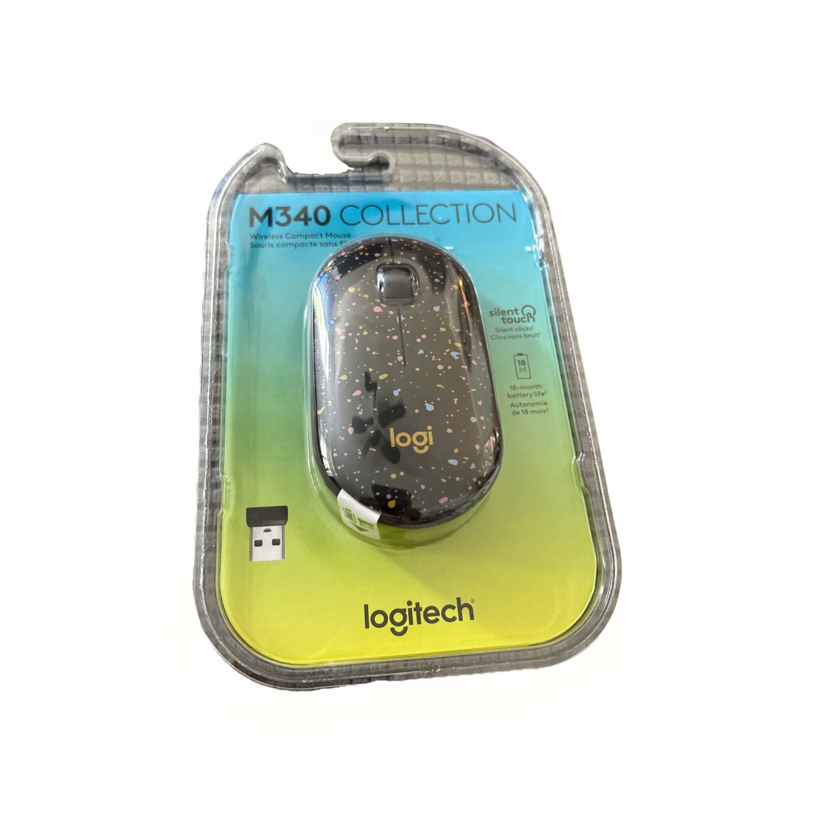 Logitech M340 Wireless Compact Mouse Confetti Design Silent Clicks NEW