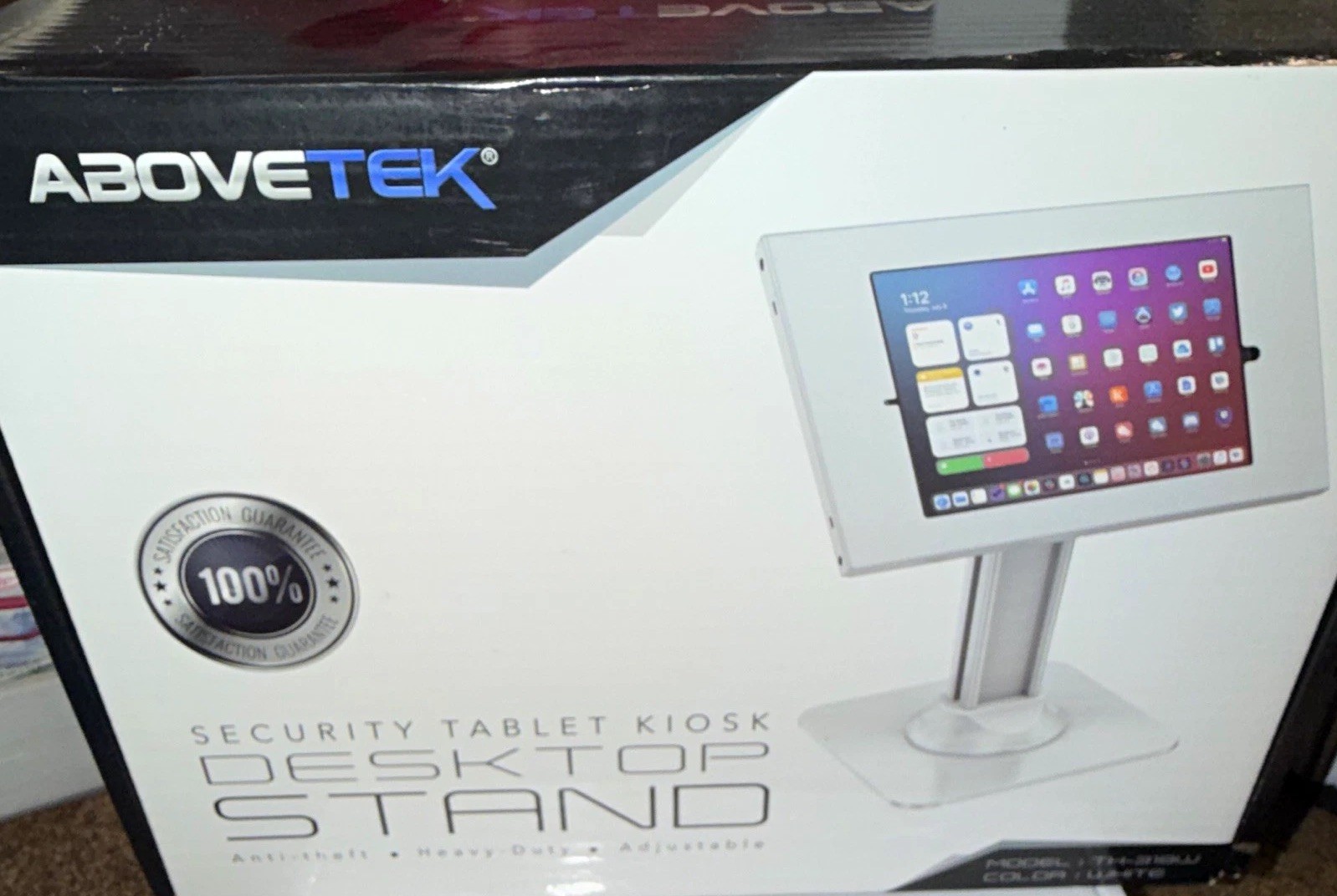 ABOVETEK Security Tablet Kiosk Desktop Stand Adjustable White TH-318W