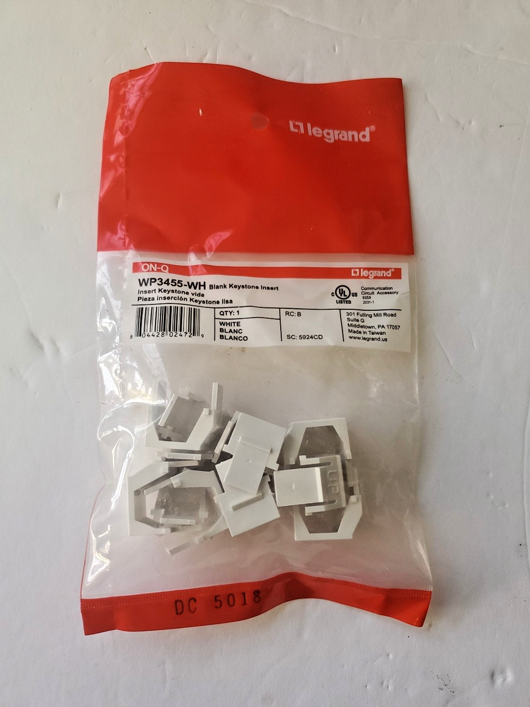 10 Legrand On-Q White Snap-In Blank Keystone Inserts Networking Filler WP3455-WH