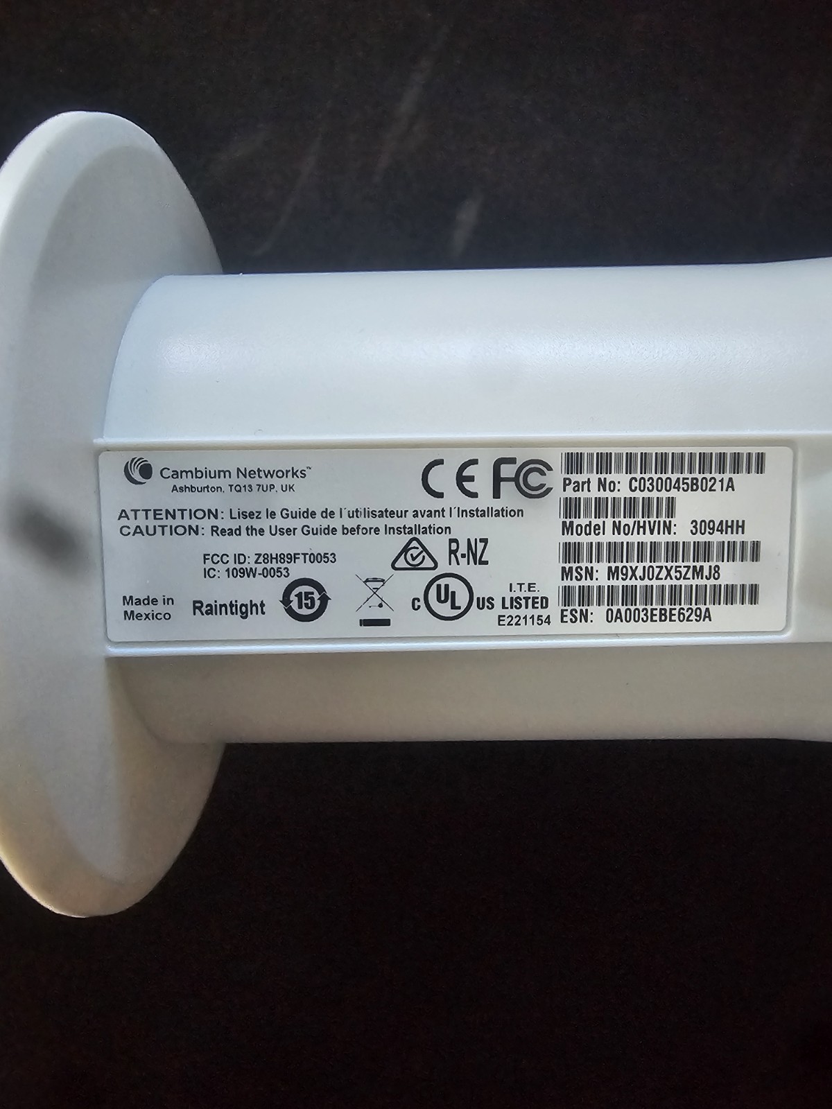 Cambium Networks PMP450b 3GHz High-Gain CBRS Radio White Rain Tight. Radio Only