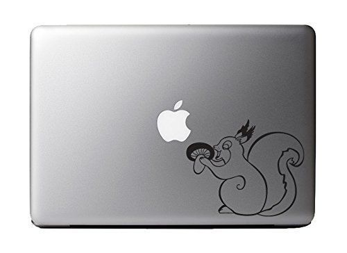 Cute Cartoon Squirrel Eating Mushroom - Adorable Black Vinyl Decal Decor for 13"