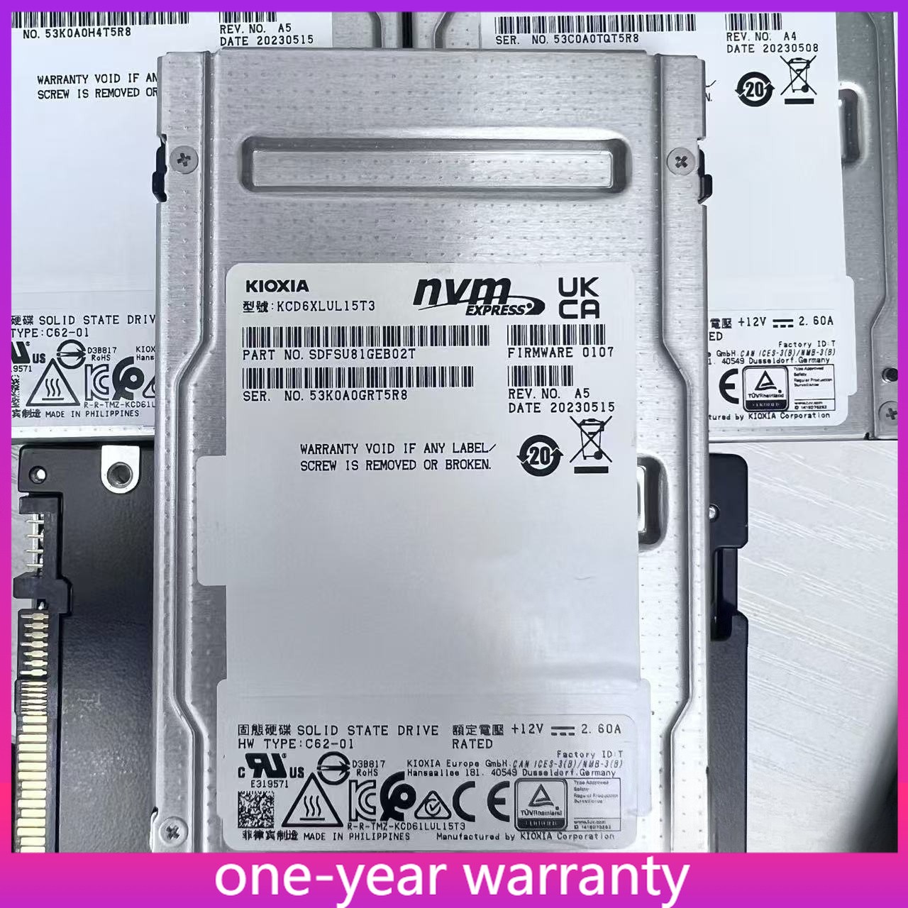 NEW Kioxia KCD6XLUL15T3 CD6-R 15.36TB NVMe PCIe4x4 2.5" 15mm SIE 1DWPD SSD