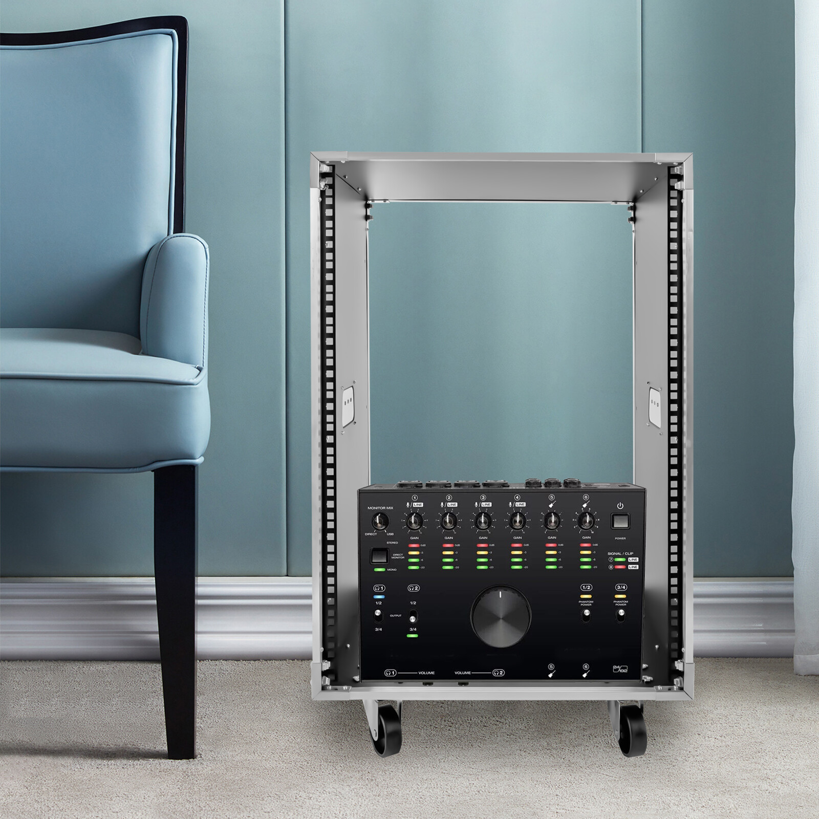 Black 16U Portable Rolling Network Rack Audio Video, Telecom, Equipment Rack NEW