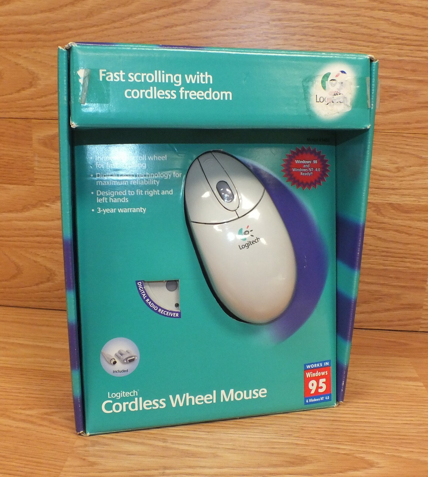 Vintage Logitech Cordless Fast Scrolling Wheel Mouse w/ Digital Radio Receiver 