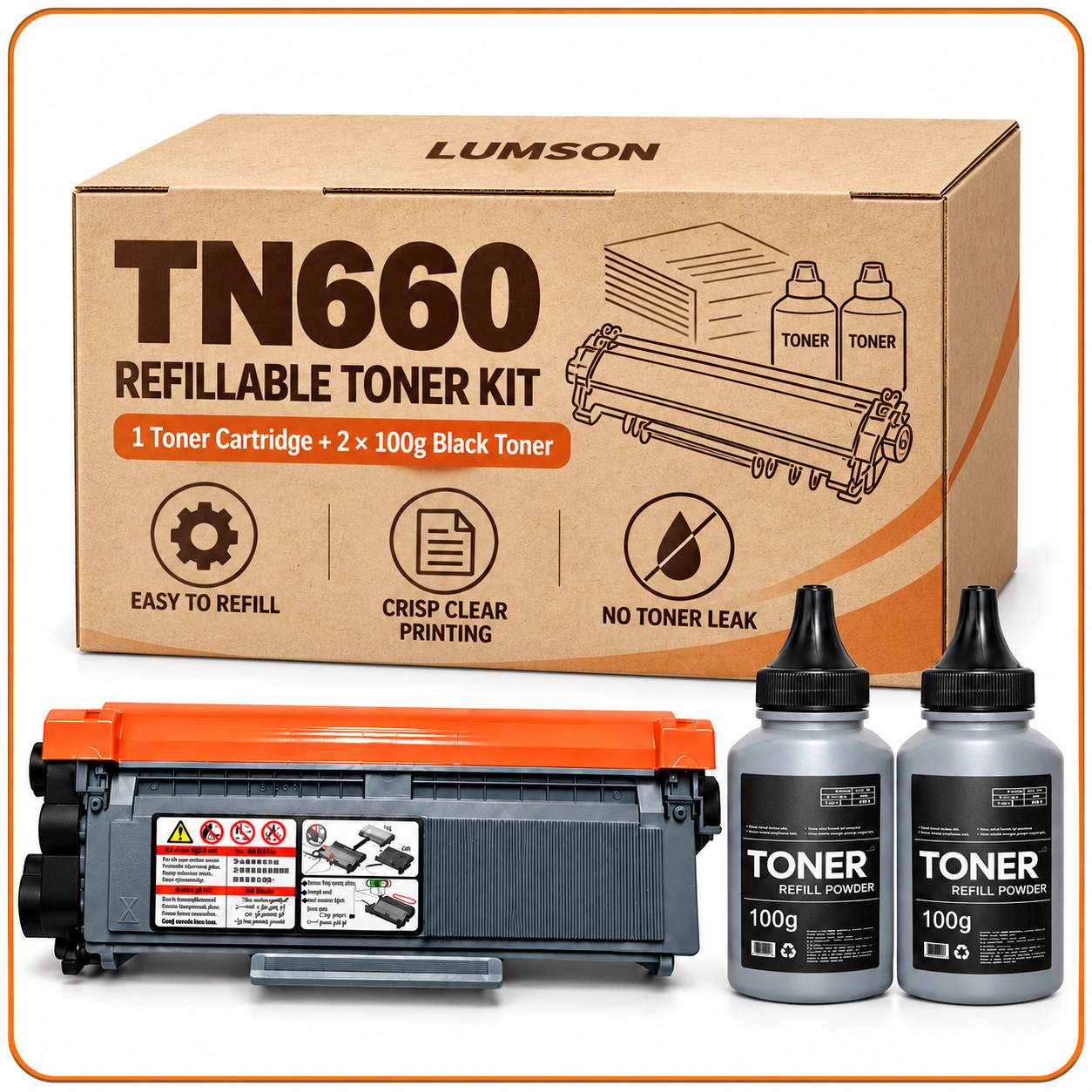 TN660 Refillable Toner KIT W/2 Bottles Refill For TN-660 MFC-L2700DW HL-L2380DW