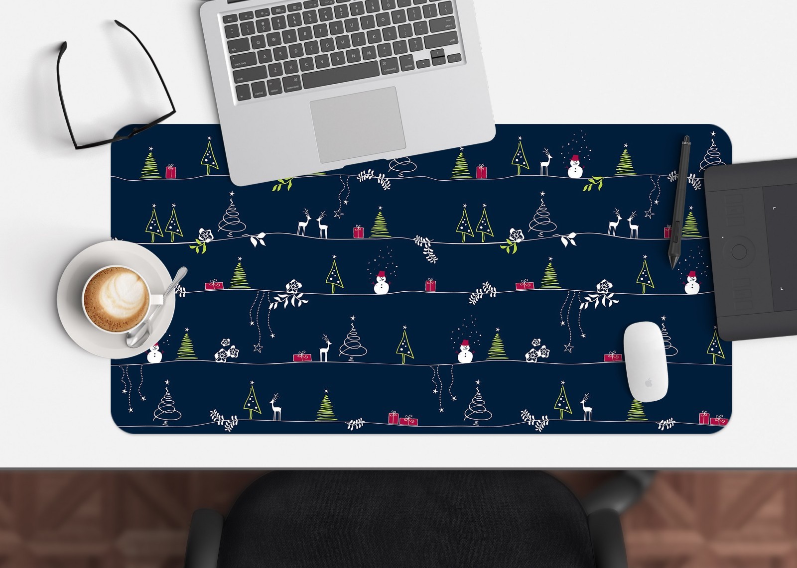 3D Hand Drawn Christmas Tree Snowman Deer 7 Non-slip Office Desk Mouse Mat Game