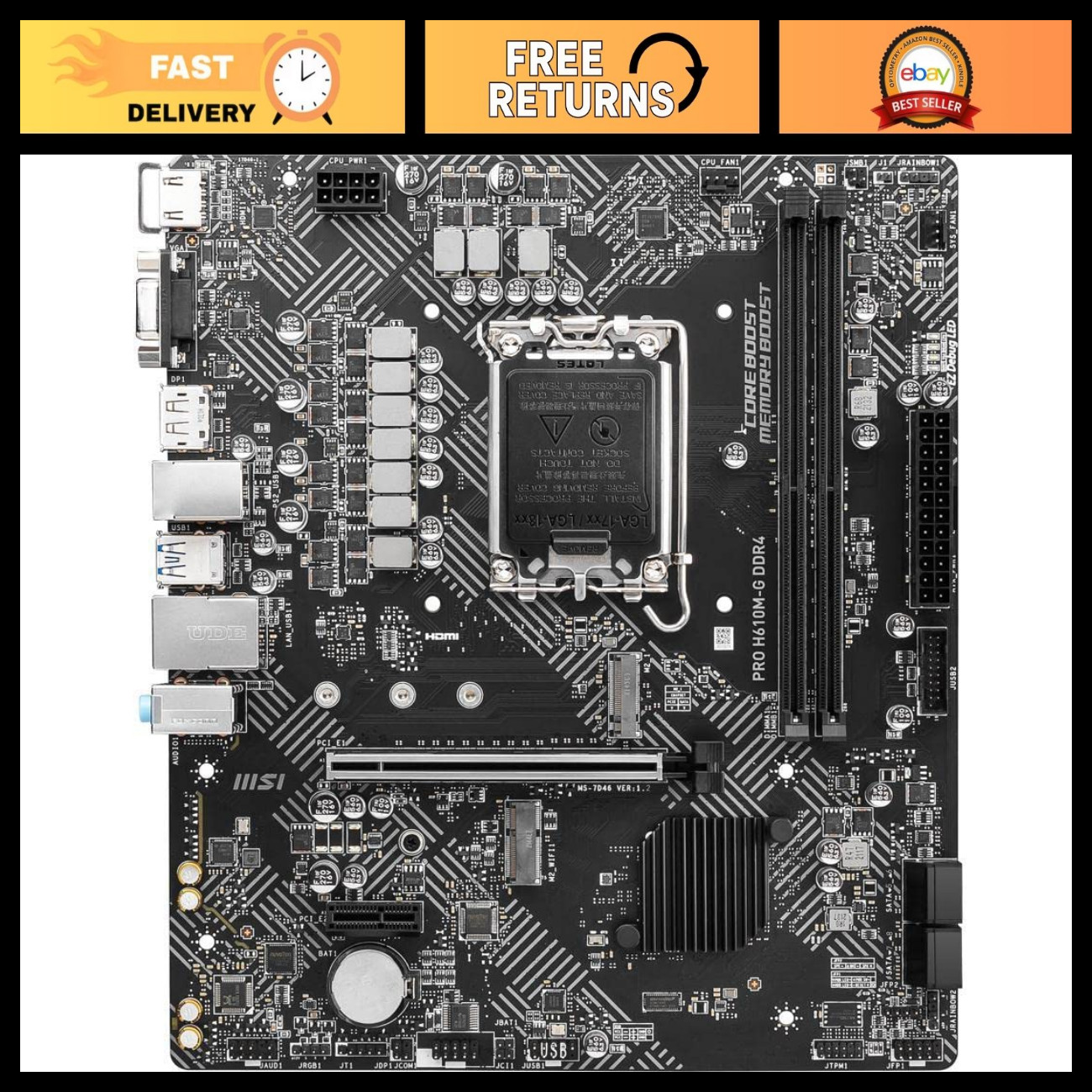 DDR4 Motherboard LGA 1700 for Intel Core 12th/13th/14th Gen, mATX, PCIe 4, USB 3