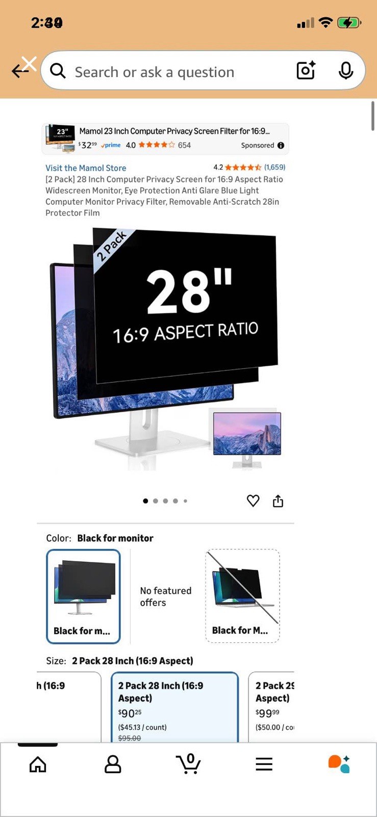 28" Monitor Privacy Screen 2-Pk · 98% UV & Anti Blue Light Filter · Anti Glare