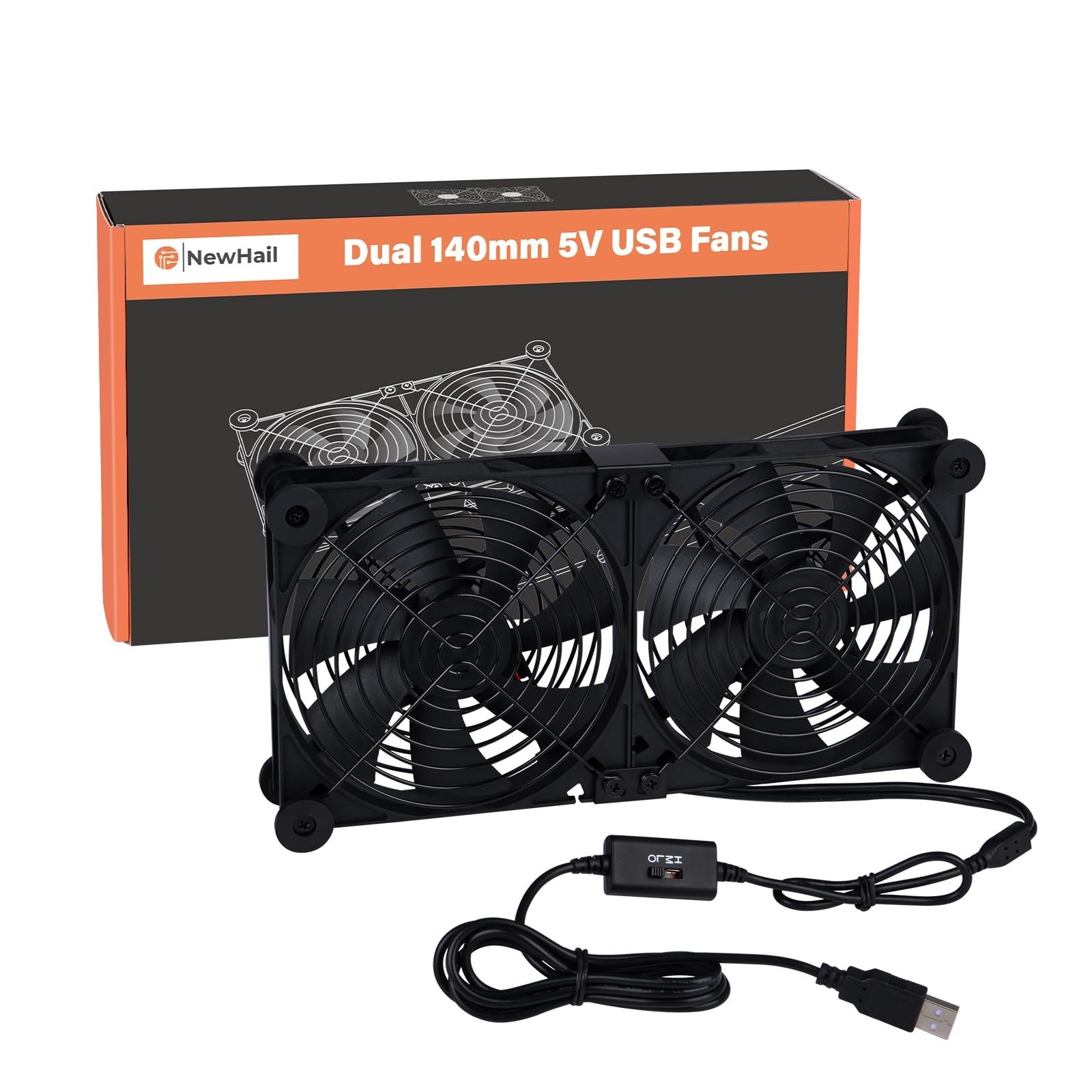 Quiet Dual 140mm Router Fan Cooler - Adjustable Speed, USB Powered Cooling for M