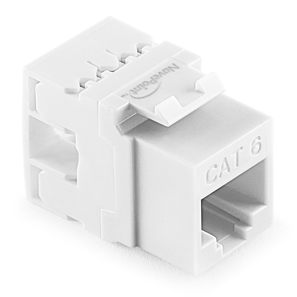 NavePoint 180 Degree Cat6 Keystone Jack, RJ45 Ethernet, Type 110 White, 25-Pack