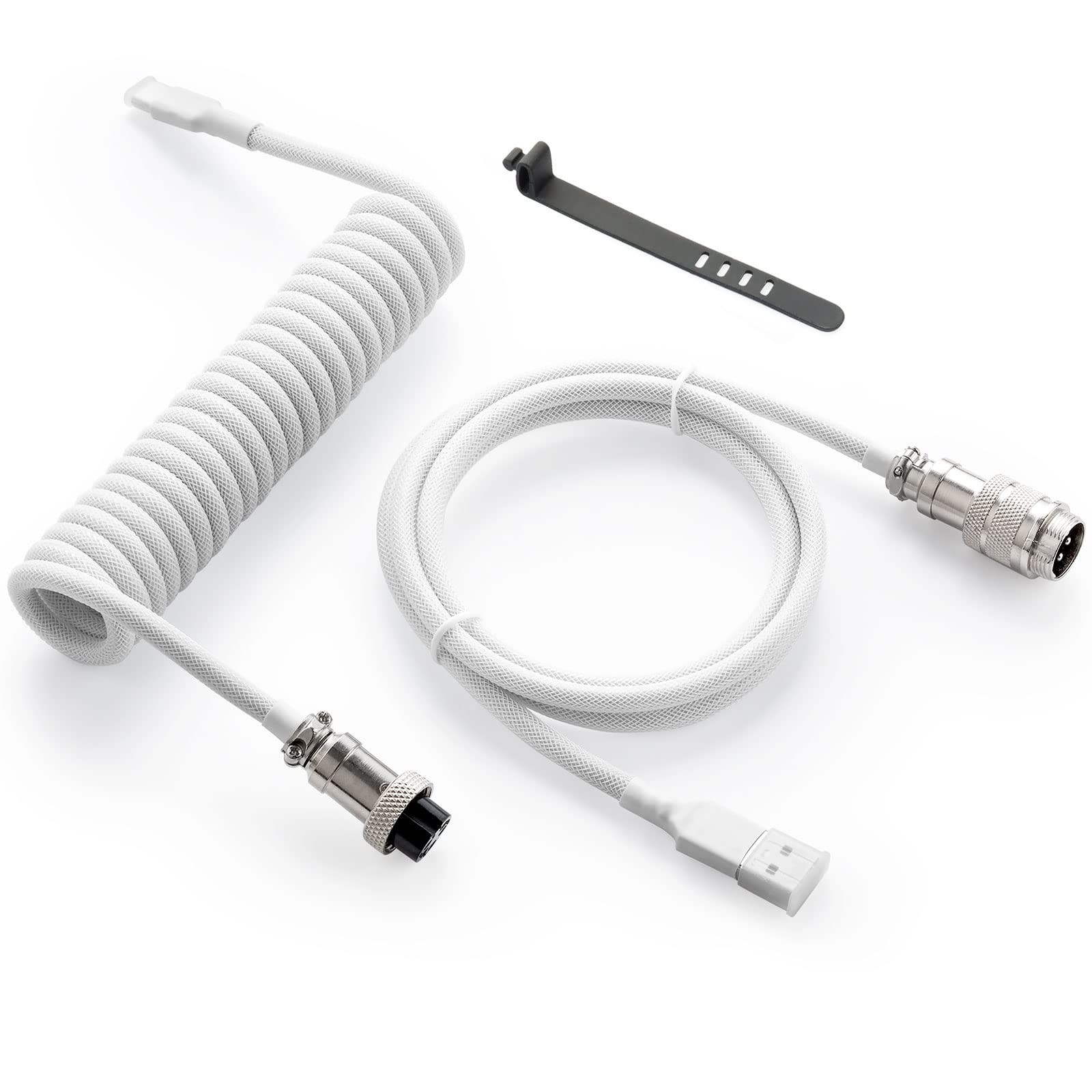 Custom Coiled USB C Cable for Gaming Keyboard, 1.5M Detachable Aviator, White