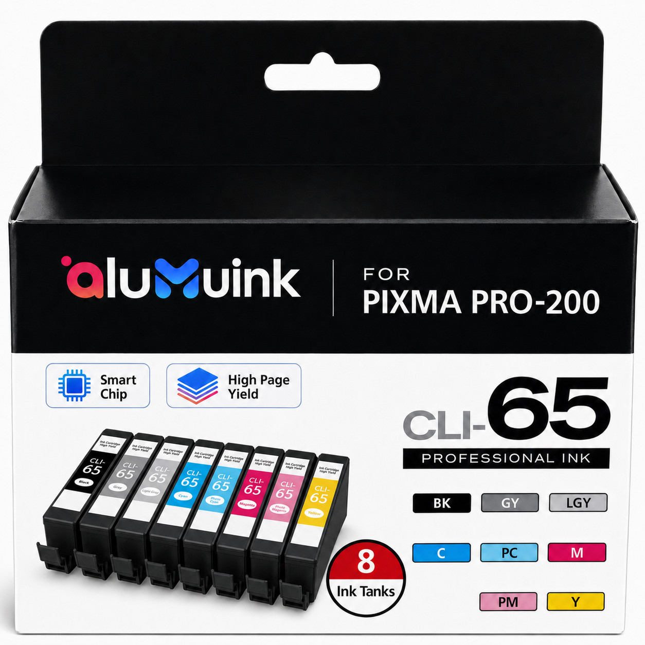 CLI-65 Ink Cartridge for PIXMA PRO-200 PIXMA PRO-200S B/M/C/Y/PC/PM/LGY/GY