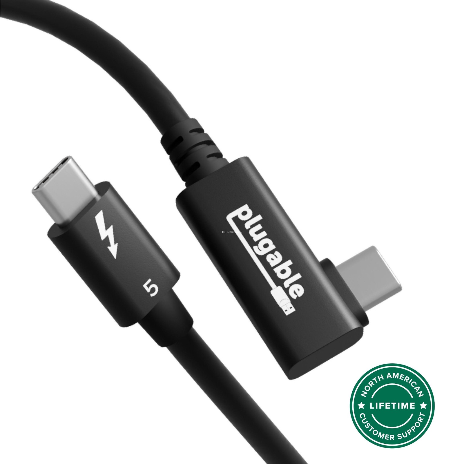 Plugable Thunderbolt 5 240W Cable with Right Angle Connector (80cm / 2.6ft)