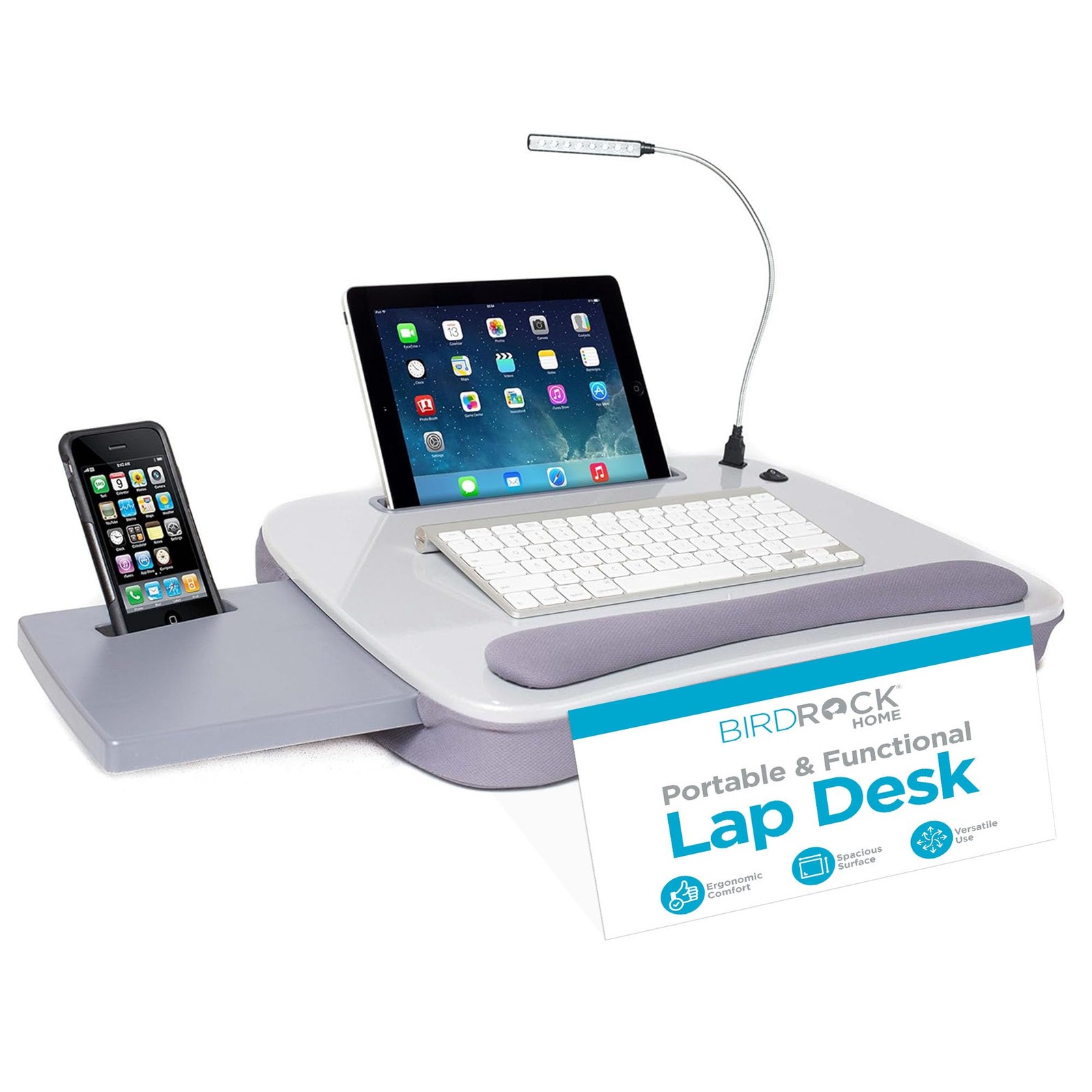 Multi Tasking Memory Foam Lap Desk with USB Light (Silver) | Supports Laptops...