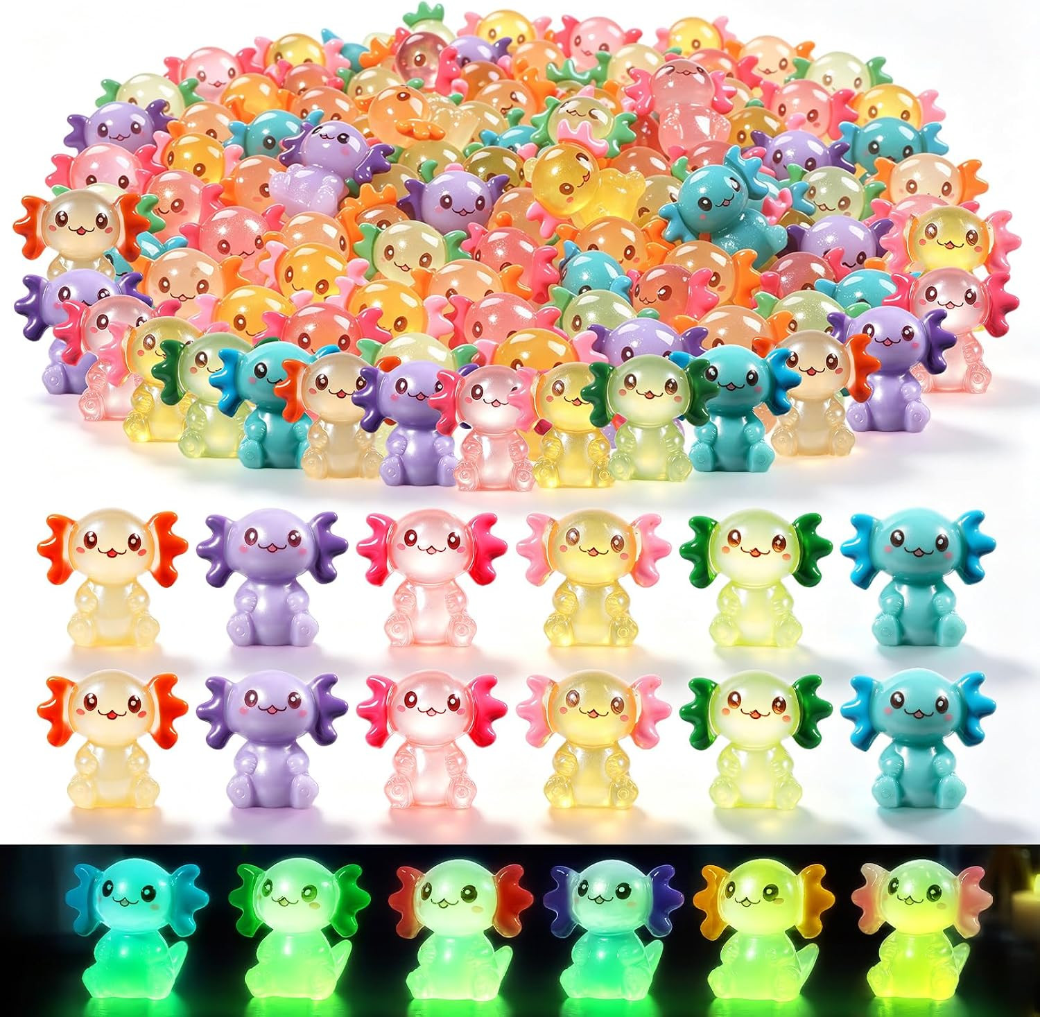 60Pcs Luminous Mini Resin Axolotls Glow In Dark Fairy Garden DIY Craft Decor