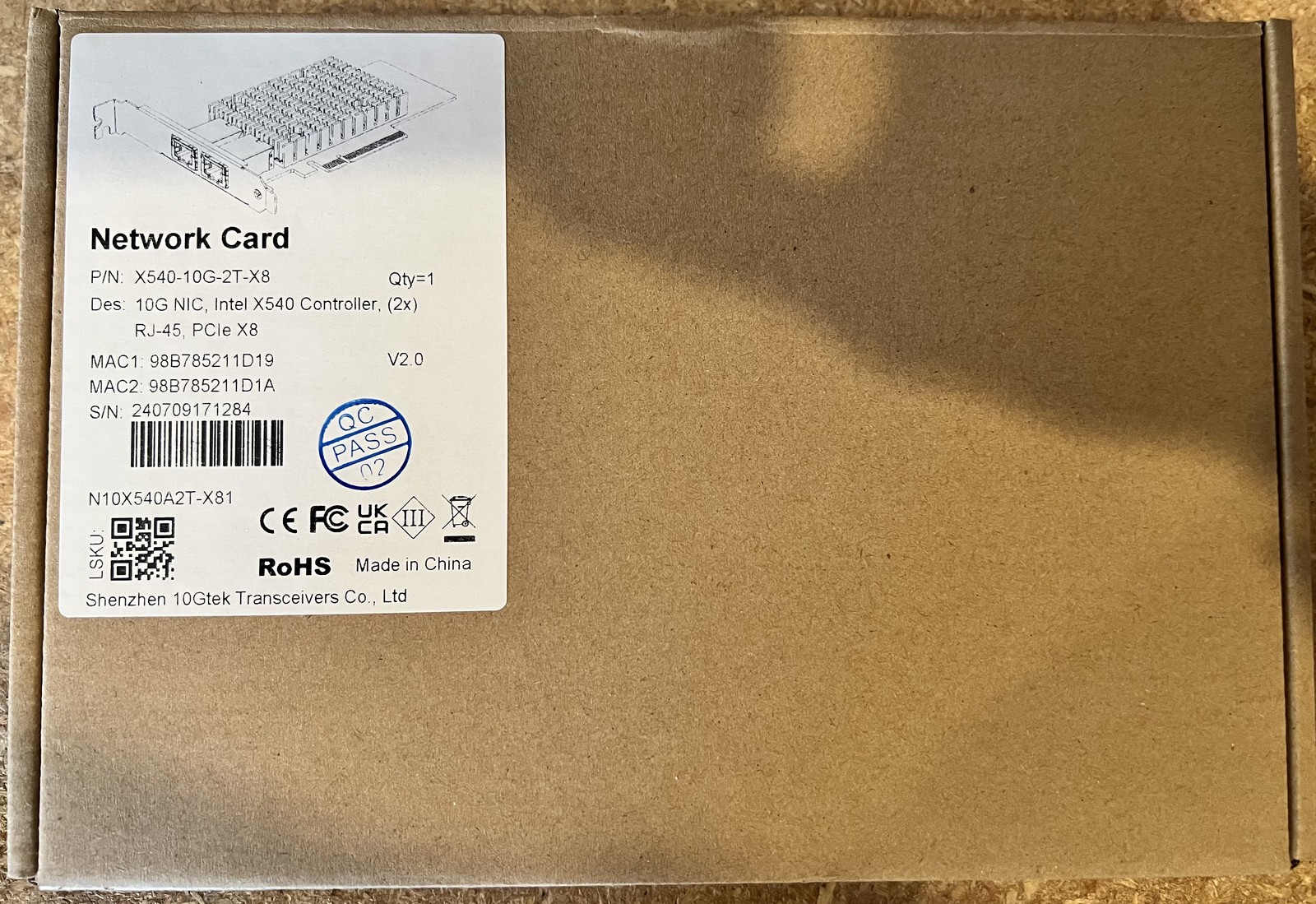 10Gtek X540-10G-2T-X8 Dual Port 10GbE RJ45 PCIe x8 Intel X540 NIC Tested Working