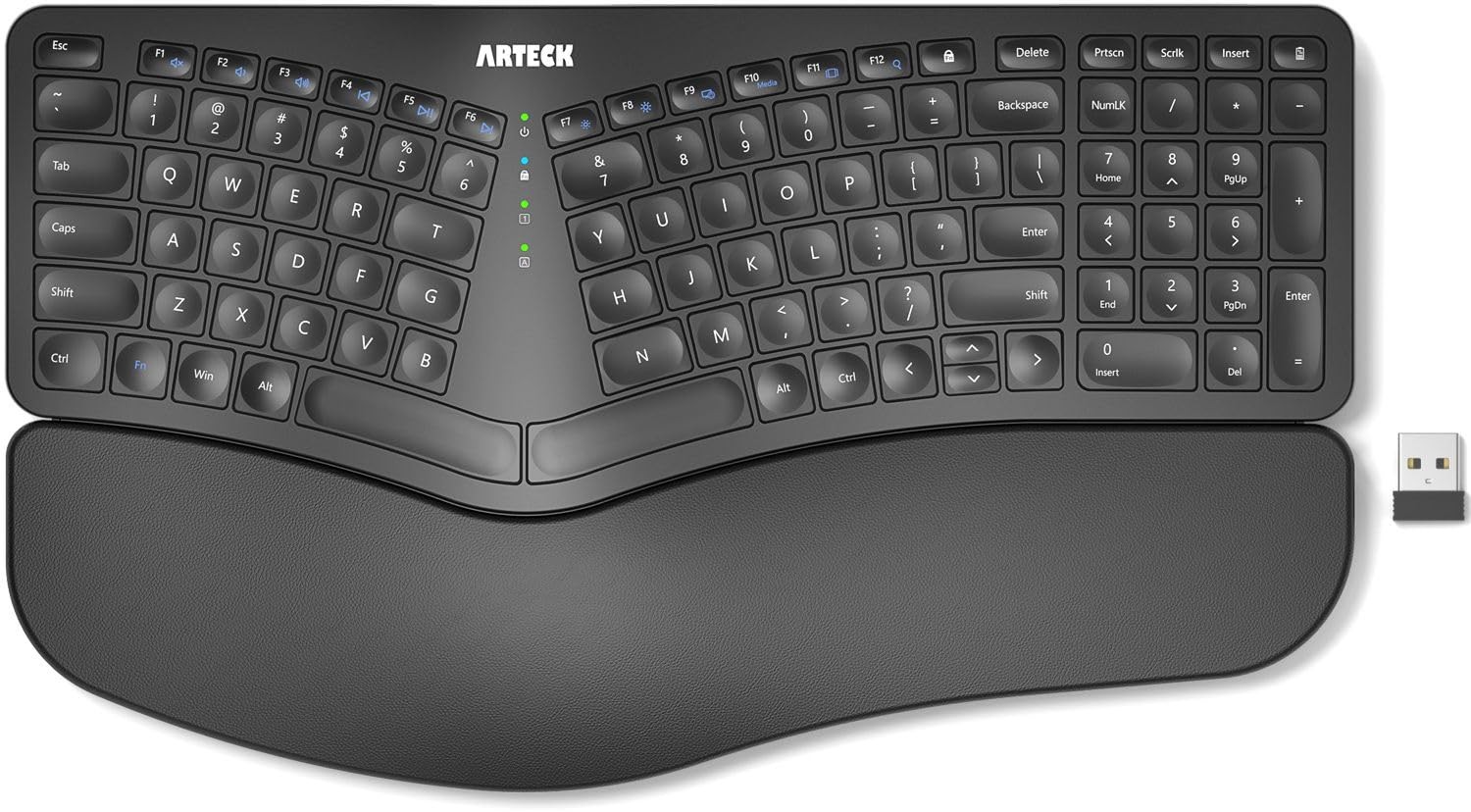 Split Ergonomic Keyboard with Cushioned Wrist and Palm Rest, 2.4G USB Wireless C
