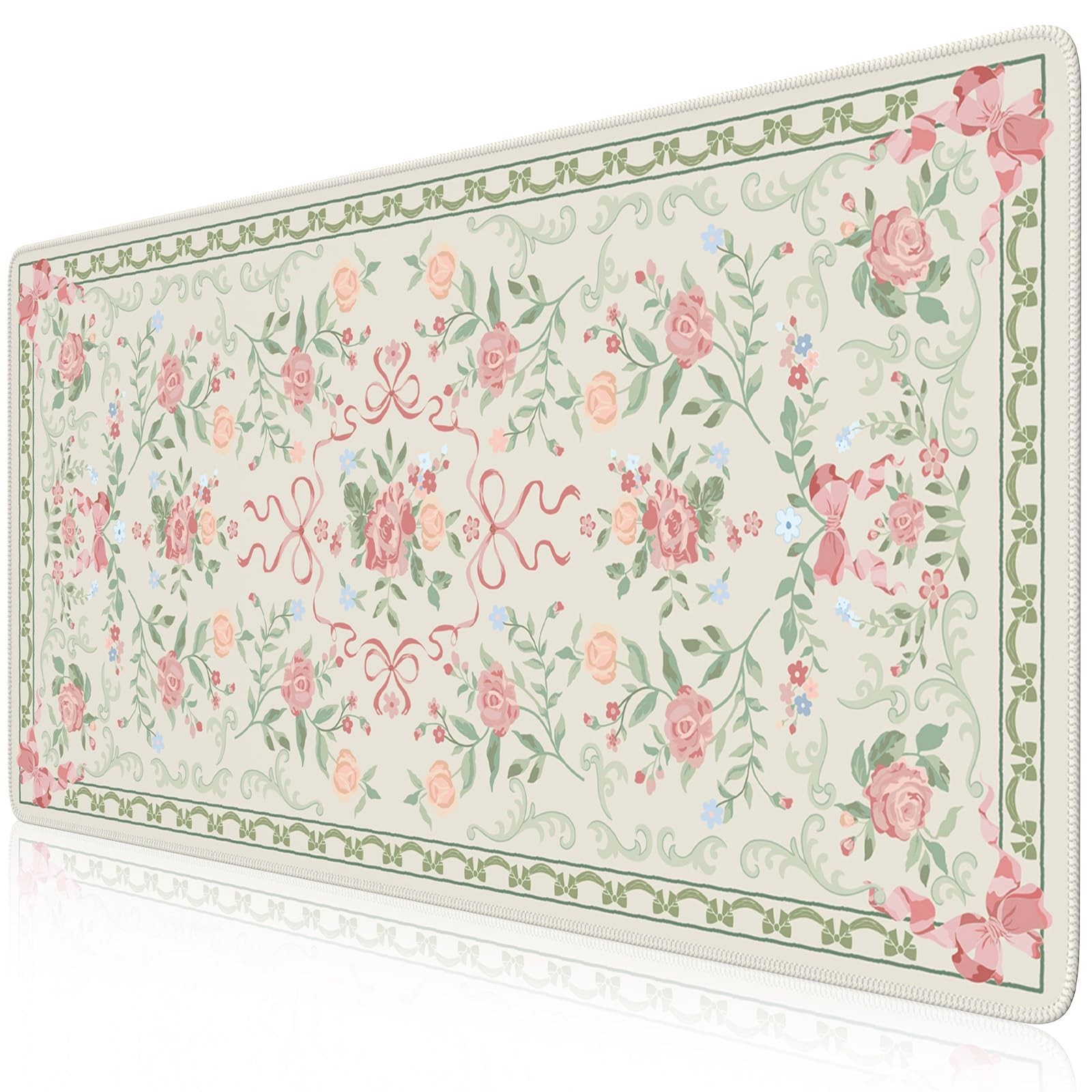 Cute Green Bow Desktop Mat 35.4x15.7 Inch Keyboard Pad Office PC Gaming Mouse