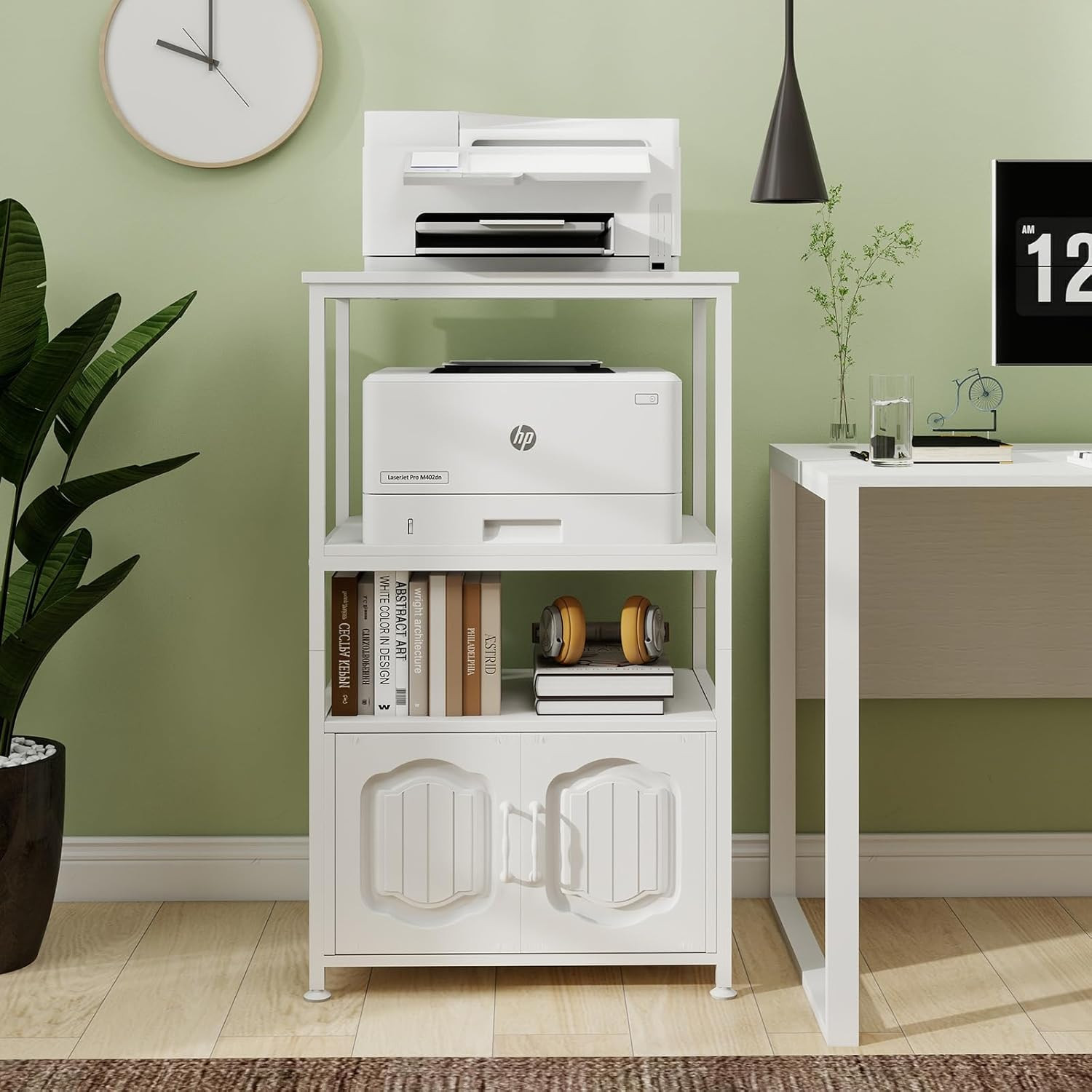 Natwind 4 Tier Printer Stand, File Cabinet W/Adjustable Open Shelves,White | Fil