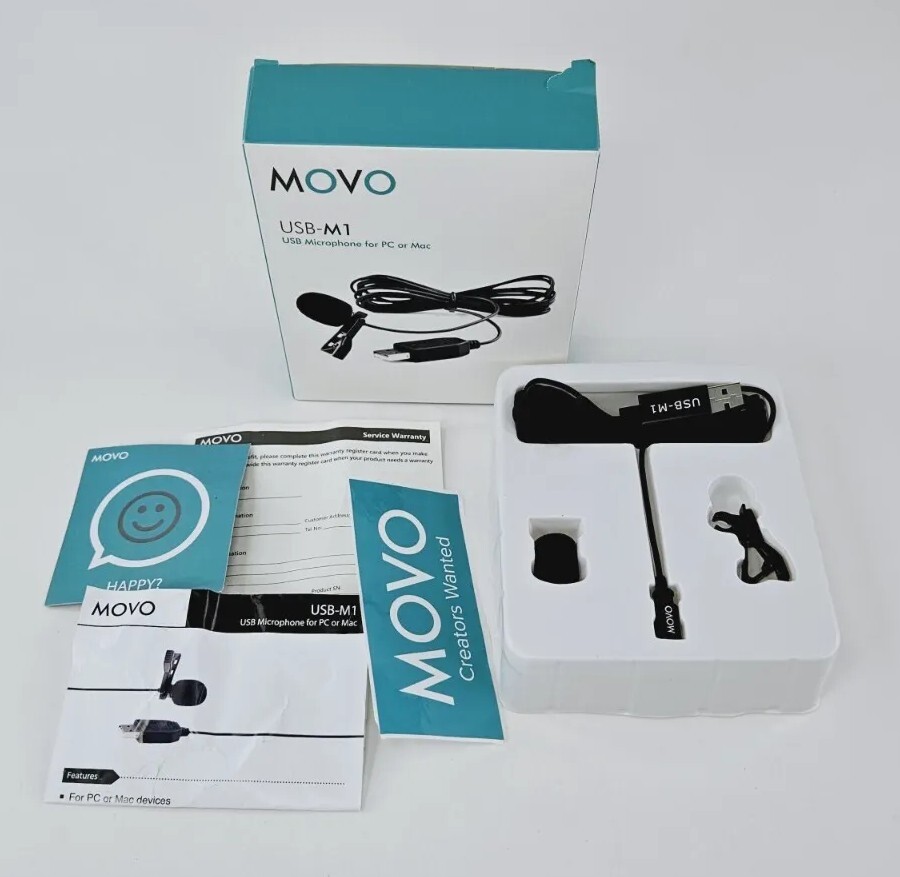 Movo M1 USB Lavalier Lapel Clip-on Computer Microphone for PC and Mac (20' Cord)