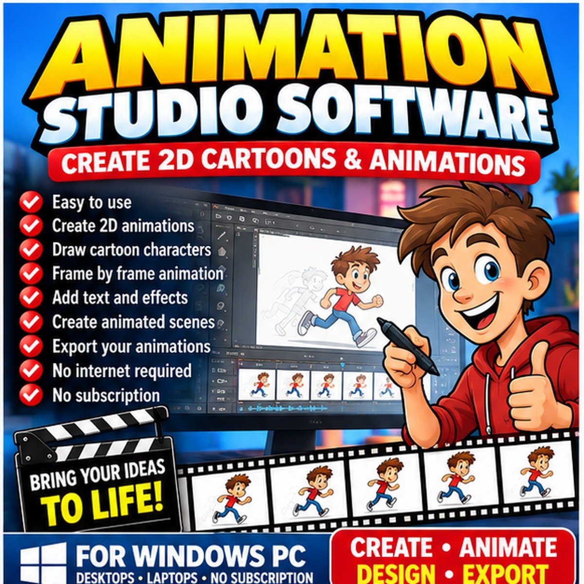 Animation Studio Software CD 2D Cartoon Creator Windows PC No Subscription