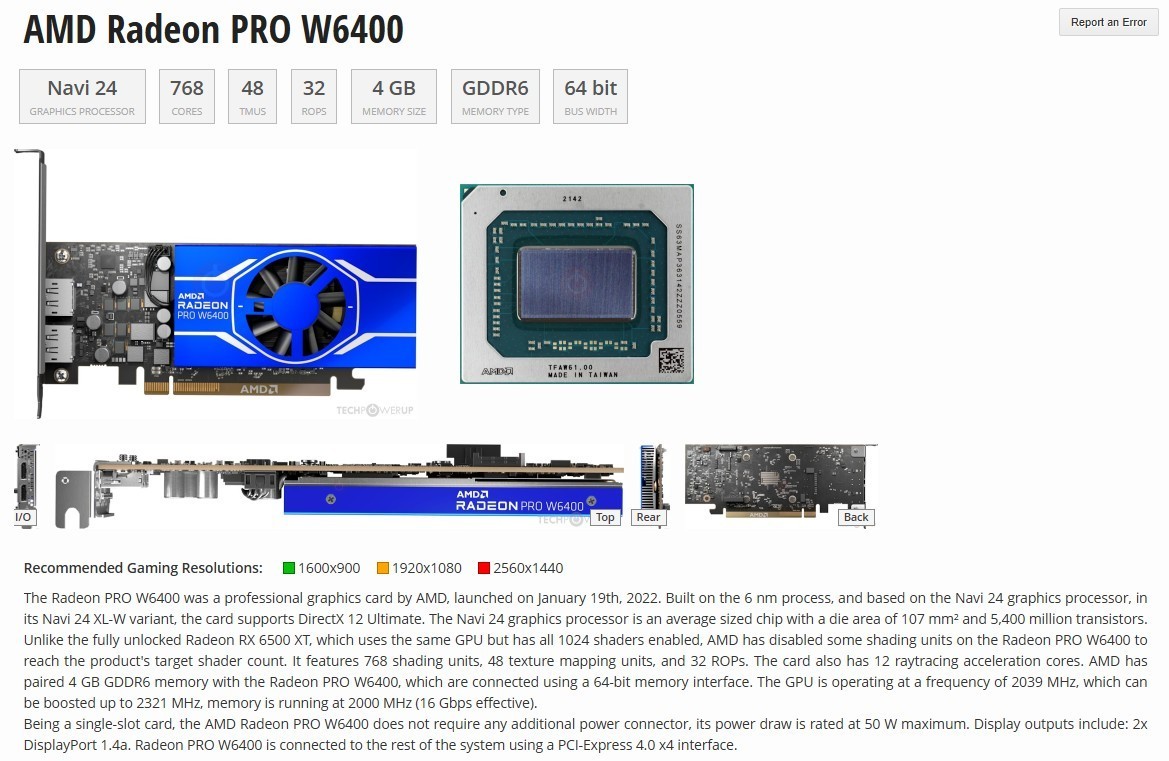 AMD Radeon PRO W6400 4GB GDDR6 Graphics Card✅2x DisplayPort✅Dell 515C6✅