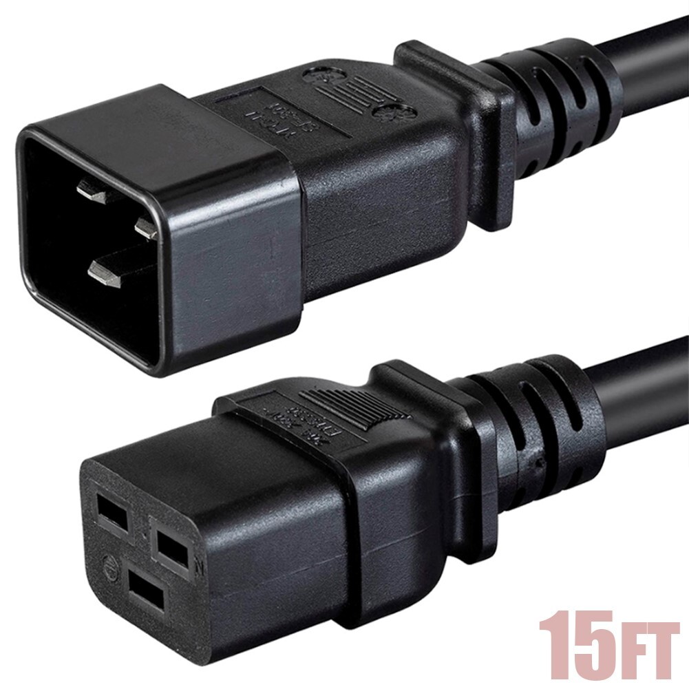 15FT Power Extension Cord Heavy Duty IEC 60320 C20 Male to C19 Female 12AWG