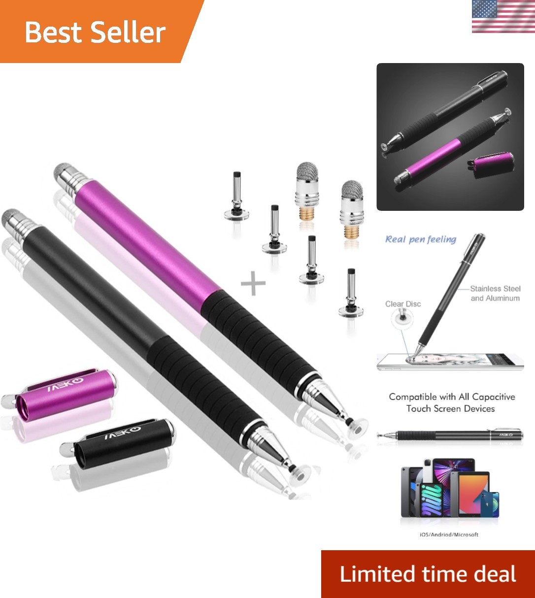 Lightweight 2-Piece Stylus Set with Replaceable Tips - For All Devices