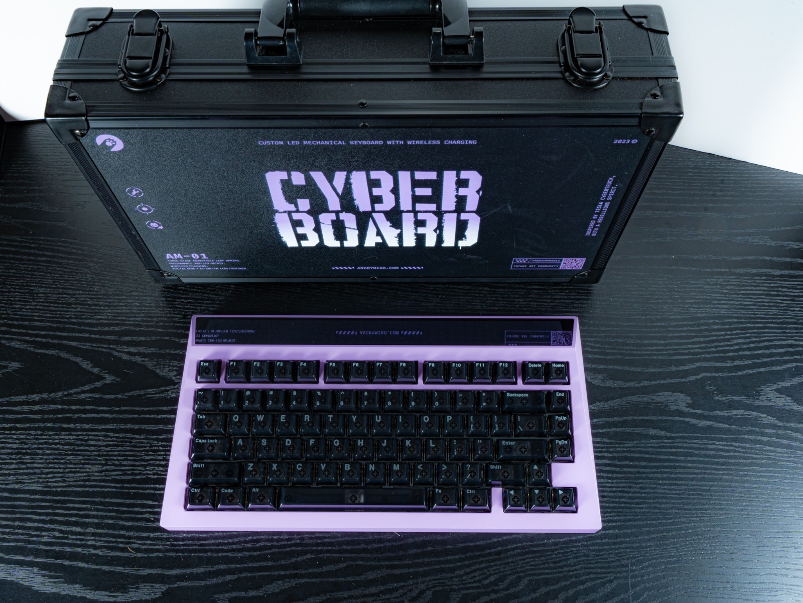 Angry Miao Cyberboard R4 Gangstar Purple Mechanical Keyboard + Hard Carry Case