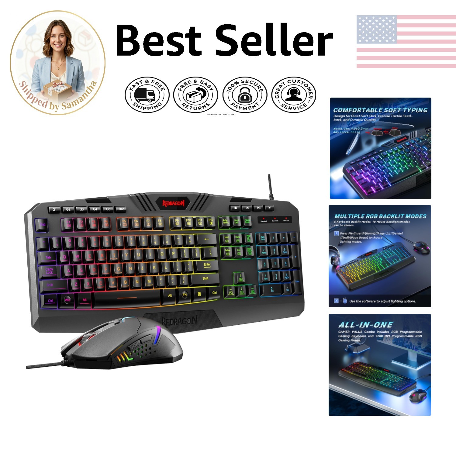 Professional Gaming Keyboard & High-Precision Mouse - Ergonomic & Dynamic RGB